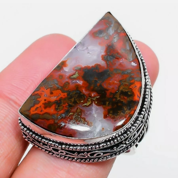 New Huge Seam Agate Antique Design 925 Silver Statement Ring. - Picture 4 of 16